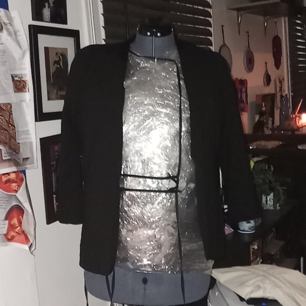 3/4 Sleeve Black Draped Blazer